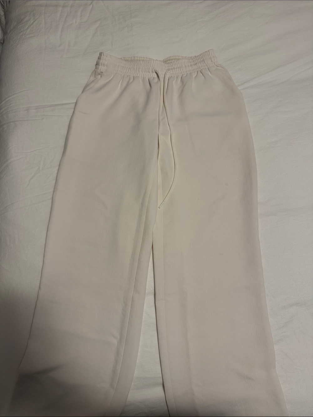Aritzia Cream Wide-Leg Drawstring Track Pants